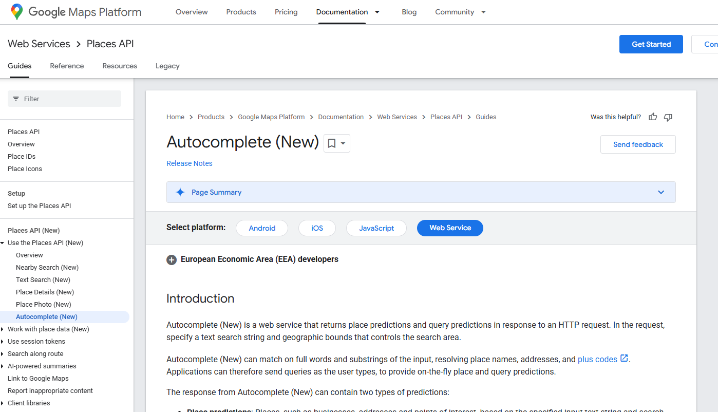 Interface of Google Autocomplete